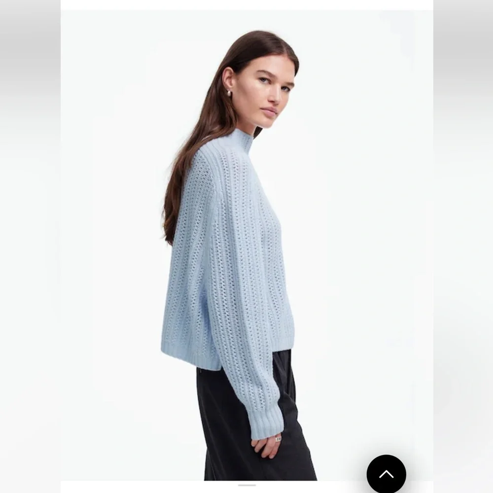 Madewell Pointelle-Stitch Mockneck Blue Sweater Size S . Style NU915